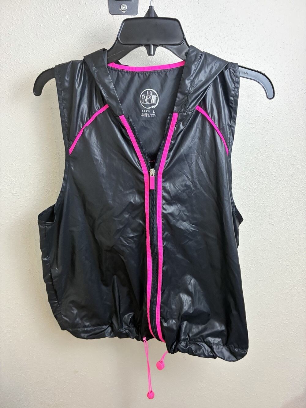 High Energie Black Dance Vest Pink Zip Drawstring Size L